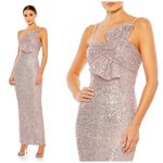 Mac Duggal  Sequined Strapless Faux Bow Column Gown in Rose Pink Size US 0 NWT Photo 11