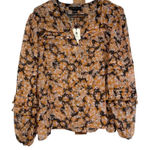 Sanctuary  Pintuck Long Sleeve Pullover V Neck Floral Blouse‎ in Harvest Size S Photo 0