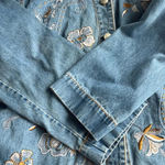 Vintage Floral Stitched Denim Jean Jacket XL Blue Photo 4