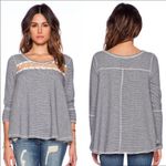 Free People  Lacey Love Navy Striped Sweatshirt Photo 1