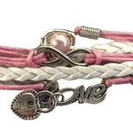 Pink and White Love Multi Strand String Charm Bracelet White Photo 0