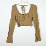 SheIn Tan Exposed Squiggle Seam Long Sleeve Open Tie Back Crop Top Photo 1