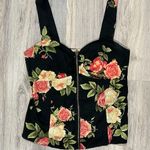 Liberty Love  Zip Up Front Corset Tank Top Black Floral Sweetheart Shirt Size S Photo 0