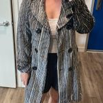 Vintage y2k faux fur striped knee length long coat tan black small Photo 2