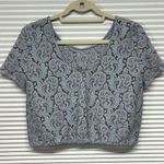 ZARA Basic Light Blue Floral Lace Short Sleeve Cropped Top Size Small Photo 2