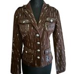 Cache Brown Sequin Encrusted Gemstone Buttons Jacket Top Fitted Stretch $198 NWT Photo 1