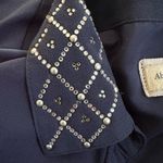 Abercrombie & Fitch A&F Silver Crystal Collar Button Down Navy Blue Blouse Mobwife Y2K Glam Disco Photo 1