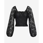 EXPRESS  Black Sheer Lace Balloon Sleeve Cropped Sweetheart Top Small NWT Photo 10