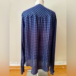 Paige Women’s Amalfi Blouse Mettalic Navy Black Plaid Ruffle Long Sleeve Top M Photo 2