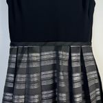 Theia Stripe Jacquard Full Ball Gown Sz 14 Black Silver Maxi Dress Event Gala Photo 4