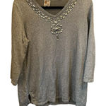 JM Collection  Women's Gray‎ Embellished V-Neck Sweater 1X 3/4 Sleeve Photo 0