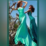 Jovani New!  02136 Metallic Fitted One‎ Shoulder Prom Dress Aqua Green Sz 00 $500 Photo 4