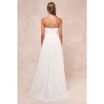 Lulus NWT  Blissful Forever White Tulle Lace Strapless Pleated Maxi Dress Size S Photo 6