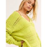 Free People NWT  Hot Tropics Neon Limelight V-Neck Sweater Oversized Lime Green L Photo 0