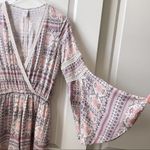 l*space L* Boho Bell Sleeve Romper Purple Pink Beige Medium Photo 1