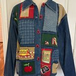 Teacher vintage patchwork denim jacket Apple math school bus Blue Photo 6