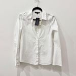 Lafayette 148 NWT  Stretch Cotton Straight Button Down Shirt White Women's Size 2 Photo 2