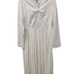 Little Mistress NWT Midi Skater Dress White Lace Pleated Twist Front Long Sleeve Photo 2