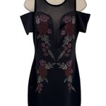 Available by Angela Fashion Cold Shoulder Dress Womens Small Black Beaded Mesh Photo 0