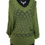 Cache Metallic PEEK-A-Boo crochet KNIT V Neck Top Banded Bottom Stretch NWT $118 Photo 2