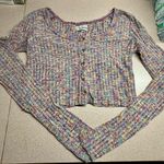 Urban Outfitters  Women’s L Striped Button Down Knit Long Sleeve Cropped Top -EUC Photo 0