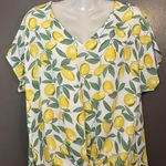 West Kei  Shirt Womens Medium Lemon Print White V Neck Twist Front Blouse Photo 0