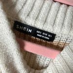 SheIn Striped Sweater Knit Top White and Brown Short Sleeve Cute Casual‎ Pullover Photo 3