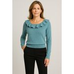 Lauren Ralph Lauren 100% Cashmere Ruffle Neck Sweater Women's M Blue Size M Photo 4