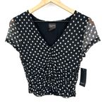 Free Press  black white polka dot rouched mesh top cropped pin-up retro L Photo 0