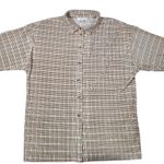 Topshop  Plaid‎ Collared Button Down Plisse Shirt Women Size S Beige Brown Black Photo 2