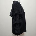 Anthropologie Pleione Black Tiered Lace Sleeve Crewneck Sweatshirt Size Small Photo 4