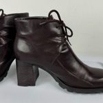 Vtg Y2K Chunky Heel Leather Square Toe Lace Up Ankle Boots Sz 7.5 Brown Wine Photo 9
