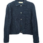 Valerie Stevens  Blue Chenille Knit Granny Preppy Cozy Cardigan Sweater Large Photo 0