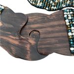 Vintage Beaded Stretchy Wide Waist Belt Wood Buckle Green Cream Gold Photo 4