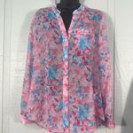 Kut From The Kloth  Pink Floral Sheer Button Down Long Sleeve Top Size Small NWT Photo 2