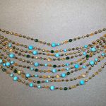Multi Strand Beaded Necklace Gold Tone Metal, Turquoise, Green & Amber By Sequin Blue Photo 3