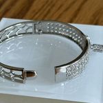 Silver Toned Padlock Charm Bracelet All Over Rhinestone Hinged Opening 7” Photo 5