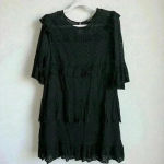 Madewell Women’s Black Eyelet Waterlily Tiered Ruffle Boho Mini Dress Size 10 Photo 10
