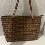 Michael Kors Jet Set East West Signature Monogram Logo Chain Tote Bag Tan Brown Photo 3