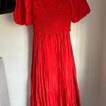 Red Two Piece Puffer Sleeve Dress Photo 0