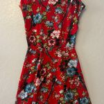 City Streets bright red floral and bird button front dress size small Photo 10