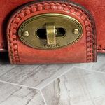 Fossil  Brown Leather Crossbody Bag Key Charm Turnlock Vintage Flap Purse Photo 2