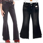Free People  Vintage Flared Jeans Black Ash Denim Raw Hem‎ Size 27 Photo 1