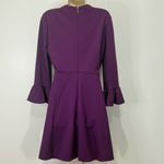 Kate Spade  Ruffle Sleeve Ponte Dress Skater Purple Medium Preppy Cocktail Party Photo 5