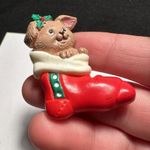 Signed Russ Christmas Holiday Brooch Pin Puppy In Christmas Sock Photo 7