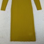 FRNCH  Paris Ribbed Knit‎ Midi Dress Cotton Blend Button Front Gold Mustard Photo 3