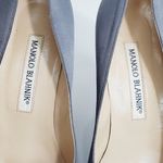Manolo Blahnik  Gray Satin Almond Toe Beaded Roses Accent 37.5 Dress Shoes Pumps Photo 5