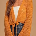 Lulus Gold Bell Sleeve Tie-Front Cropped Sweater Photo 0