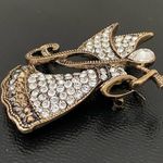 Monet Vintage  Signed Antique Brass-tone Rhinestone Angel Playing Trumpet Brooch Photo 8