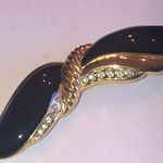 Angel Brand Elegant Black Enamel and Gold Tone Rhinestone Brooch Photo 1